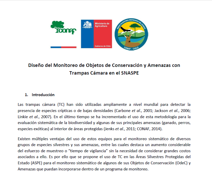 Diseño de Monitoreo con cámaras trampa en el SNASPE